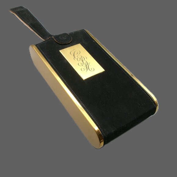 Wadsworth Black Suede Compact Wristlet Minaudiere Cigarette Holder, VTG Vanity - Picture 1 of 11